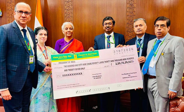 Punjab & Sind Bank presents dividend cheque to Finance Minister